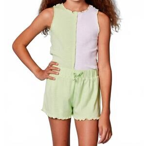 NEW DESIGN HISTORY kid's colorblock short set in white/ lime